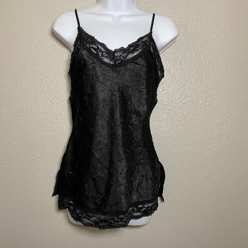 Y2K Black Camisole Medium 2000s Whimsigoth Witchy Lace Sequin Satin McBling